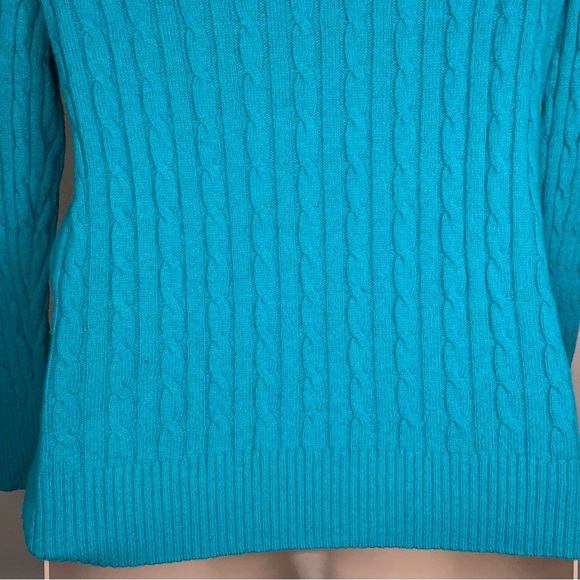2X JC Penney Teal Merino Wool Cable Knit Sweater Vneck Long Sleeve - Picture 10 of 14